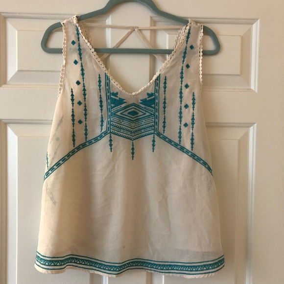 XHILARATION Tops - XHILARATION sheer boho tank w/a criss-cross back